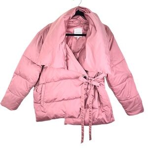 AVEC LES FILLES Pink Puffer Wrap Jacket, Small, Thermal Puff Coat, Dusty Rose